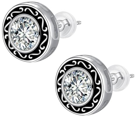 J.MUEN Schwarz Ohrringe Silber 925 Damen, Hypoallergen Schwarz Unisex Ohrstecker mit Zirkonia,Schmuck Geschenke für Herren Damen