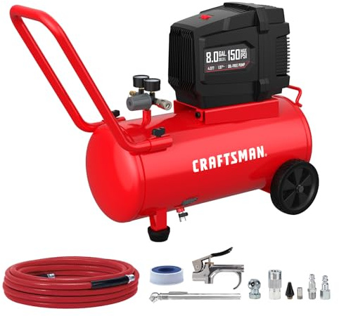 CRAFTSMAN Air Compressor 8 Gallon Oil-Free 1.8 HP Max 150 PSI Horizontal Tank with 10 PCS Accessories