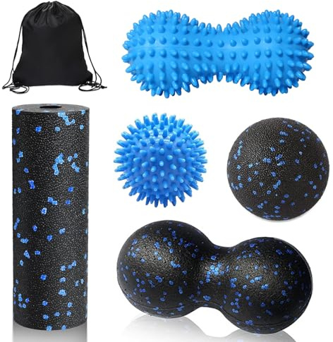 Lymshine 5 Pezzi Pallina Massaggio Piedi, 5 Set Di Palline Da Massaggio,Palla Massaggio Piede Blu,Peanut Massage Ball Per Recupero Muscolare,Prendete Una Borsa Di Oxford