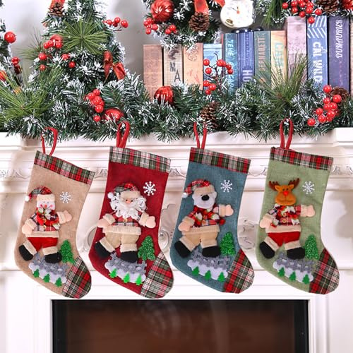 AUEJACKY Nikolausstrumpf 4Pcs Nikolausstiefel Zum Befüllen Nikolaussocken Deko Nikolausstiefel Zum Befüllen Weihnachtsbaum Anhänger Weihnachtsdeko Mit Weihnachtsmann, Schneemann, Rentier-A (B)