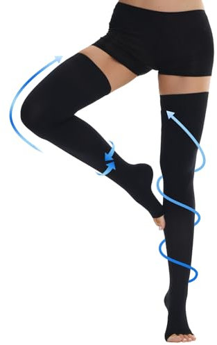 Ailaka Thigh High Medical Compression Stockings for Women Men, Open Toe Firm 20-30 mmHg Graduated Compression with Silicone Band for Varicose Veins, Edema, Post-Surgery