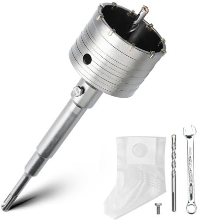 Set di punte a corona vuota da 80 mm con adattatore SDS plus 220 mm e punta di centraggio 8x110 mm, punta a corona per presa per muratura e calcestruzzo