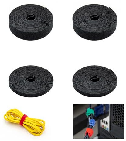 Mengger Tiras Sujeta Cables, 20m [10m*1cm /10m*2cm] Bridas Reutilizables Bridas de Cable Cable Management Bridas para Organizador de Cables para Recoge Cable Management Bridas de Sujeción Negras