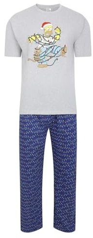 Mens Christmas Pyjamas Character Xmas Lights PJ Set Night Sleep Lounge Wear M-XXL New (Simp Lights - XXL)