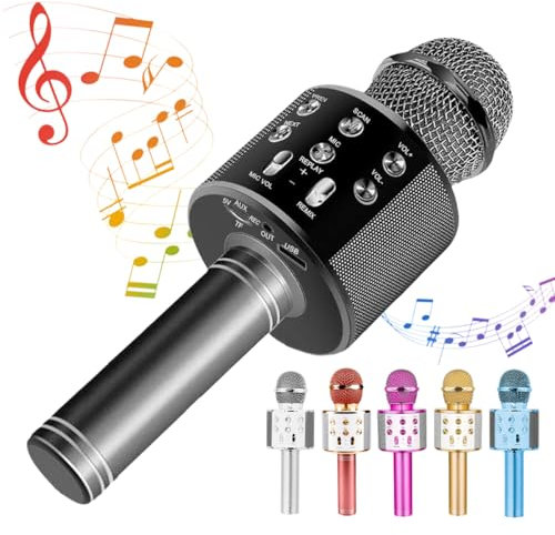 Micrófono Bluetooth inalámbrico con altavoz, batería de 2600 mAh, micrófono de karaoke portátil, efectos de sonido ajustables (negro)