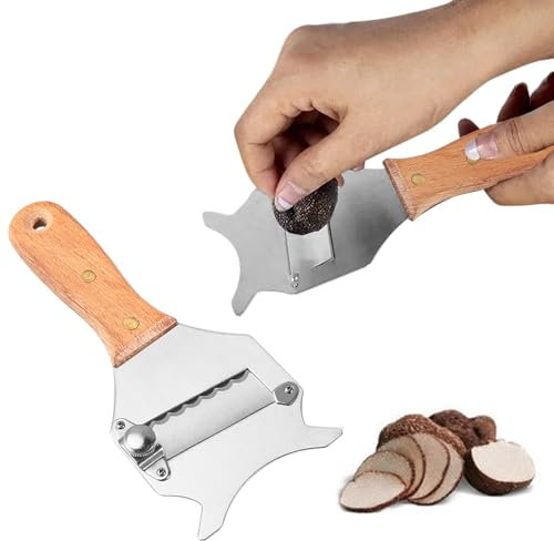 Cortador de trufas, rallador de trufas con grosor ajustable, acero inoxidable, con mango de madera, agujero para colgar, cortador de queso para trufas, chocolate, queso, mantequilla
