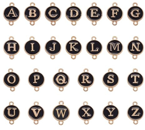PandaHall Emaille-Buchstaben-Verbindungsanhänger, Initiale A-Z, Metall-Buchstaben, Halskette, Charm, Alphabet-Anhänger, für Freundschaftsarmband, Schmuckherstellung