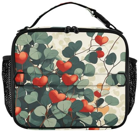 GuoChe Lonchera escolar resistente al agua para niñas, con asa, para picnic, senderismo, camping, corazones de eucalipto