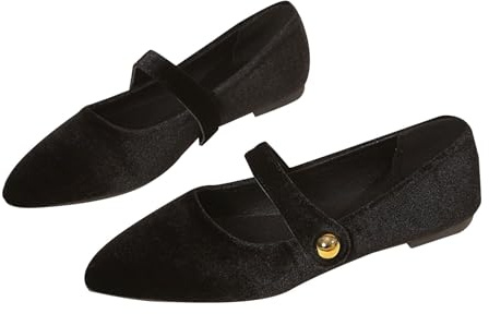 OBiQuzz Ballerinaskor dam eleganta ballerina skor platta loafer Mary Jane halvskor remballerina gummiklänning skor bröllopsskor kvällsskor slip-on pumps damskor dansskor, svart, 39
