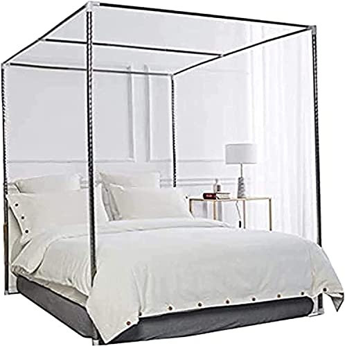 Betthimmel-Netzrahmen aus Edelstahl für Doppelbett, Queen-Size-Bett, 4 Ecken, Edelstahlpfosten mit Full/Queen-Size-Passform