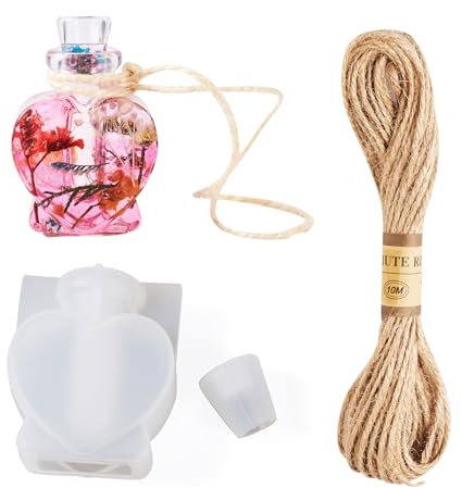 Pandahall Drift Bottle Stampo in silicone con cordino di iuta Cuore Bottiglia dei desideri Stampo in resina 3D Shaker Filler stampo per appendere ornamento decorazione domestica