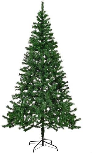 GIGALUMI 210cm/7ft Fold-Out Artificial Christmas Tree, Realistic Green Xmas Tree, 700 PVC Tips, With Metal Stand, Indoor Outdoor Holiday Decoration Pine Tree