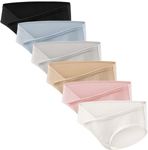 HBselect 6 Pezzi Mutandine per Gestante, Mutande Donna Cotone a Vita Bassa maternità, Morbido e Traspirante Mutande Post Parto Biancheria Intima in Gravidanza