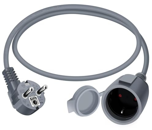 HuaLiSiJi Cable Extensión Schuko 90 Grados 16A 250V Cable Alargador Schuko Macho y Hembra 2AC IP44, para Uso al Aire Libre o en Interiores, en el Hogar, en la Oficina (Gris, 1 m)