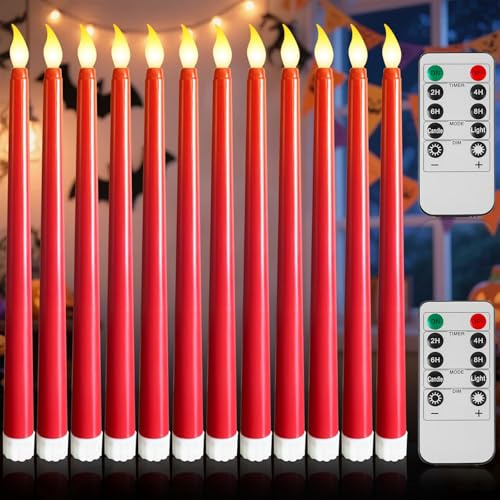 Behogan 12 Stück LED Stabkerzen mit Timerfunktion, Halloween Deko 28cm LED Kerzen mit Fernbedienung,Elektrische Kerzen für Halloween,Weihnachtsdeko, Hochzeit und Party