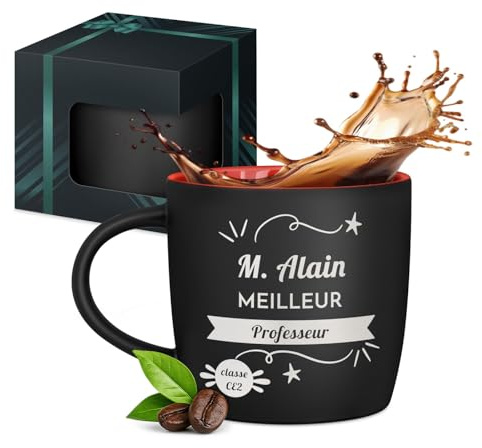 Maverton Mug personnalisable pour hommes, 400ml Tasse à Café Gravée | Avec Prénom et Texte, Mug Humour pour frère, ami, idée cadeau anniversaire, Noël, Bureau, intérieur rouge, m. professeur
