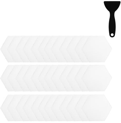lasuroa 36pcs Anti Slip Bathtub Stickers with Scraper, Hexagon Anti-Slip Stickers for Shower Floor Bath Tub Adhesive Safety Grip Decals for Shower Floor Bathtubs Stairs (White)