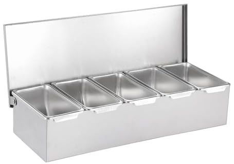 Top-Max Distributore di Condimenti, Vassoio in Acciaio Inox con 5 Scompartimenti e Coperchio per la Conservazione delle Spezie da Cucina