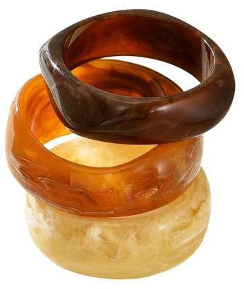 GREATRICH Elegant armband för kvinnor, 3 stora akrylhartsarmband, idealisk födelsedagspresent för kvinnor, geometriskt chunky armband, stapelbart modetillbehör för bohemisk eller modern klädsel