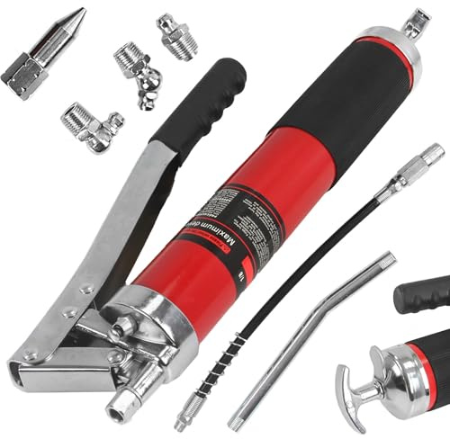 Ingrassatore Manuale con Ingranaggio | da 600 ml | Tubo Flessibile | Tubo Rigido | 4 Punte Universali