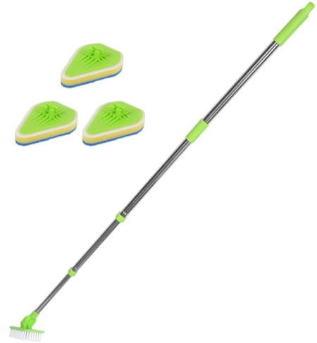 OUNONA Brosse à Récurer Sol Multifonction avec Manche Têtes Brosse Rigide et Éponge Absorbante Nettoyage Carrelage et Joints Facile Tête Pivotante Ergonomique