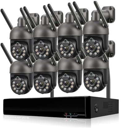 Di Telecamere Di Sicurezza IP WiFi PTZ 8CH 3MP Kit NVR Wireless For Esterni Telecamera Di Sorveglianza For Visione Notturna A Colori Audio Bidirezionale Facile Da Installare(2T,8CH NVR and 8Cameras)