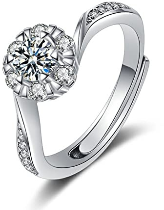 Ayoiow Bandring Weissgold 585, Blume Labordiamant Vorsteckring Weißgold 585, 14K Weißgold Ring