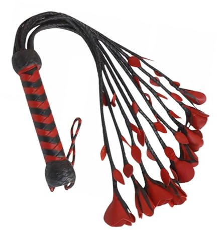 Leather Flogger Cat O Nine Rose Tails | Riding Equestrian Crop Whip for Horses Extra Long Handle Wrapped Whip for Play