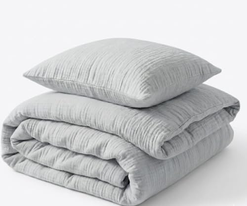 MBESZKA Musselin Baby Bettwäsche Set 90x120 + 40x60 cm 100% Baumwolle – Kinderbettwäsche Bügelfrei Öko-Tex Weich & Atmungsaktiv – Ideal als Baby Shower Geschenk & zur Geburt, Grau