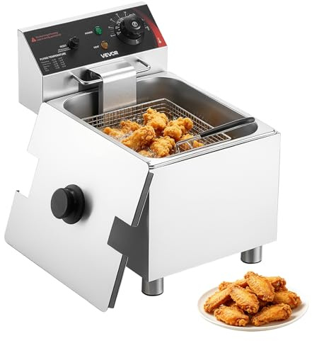 VEVOR Freidora Eléctrica Comercial 1 Tanque 7,5 L 2500 W, Freidora de Aceite de Acero Inoxidable con Cesta para Freír Tapas, Temperatura Ajustable 60-200 °C para Aros de Cebolla, Pollo, Papas Fritas