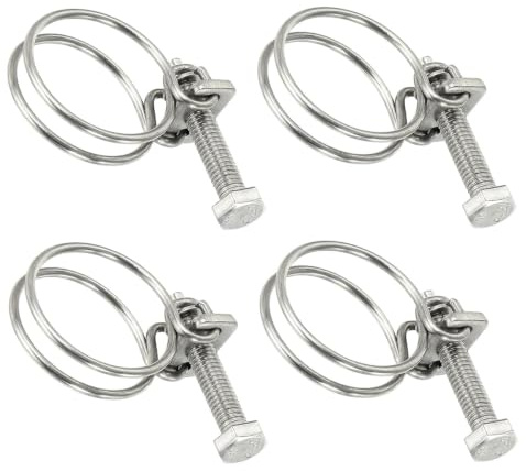 Lot de 4 colliers de serrage à double fil - 25-29 mm - Réglables | Colliers de serrage réglables en acier inoxydable - Colliers de serrage pour tuyau d'eau familial - Réservoir automobile