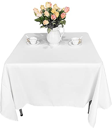 Trimming Shop Square White Tablecloth Cover Polyester Table Cover Trestle Table Top Linen for Wedding, Birthday, Banquet Dining Party Decoration, 90 x 90, Pack of 1
