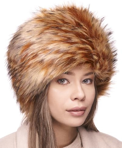 Futrzane Classic Kosakenmütze - Fellmütze Damen Winter - Pelz Russische Mütze (M, Orange Classic)