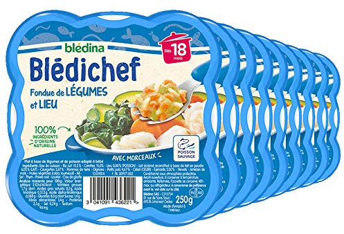 Blédina - Blédichef - Repas Bébé 18 Mois - 9 Légumes Lieu - Petits Morceaux - 100% Ingrédients d'Origine Naturelle - Dès 18 Mois - 9 Assiettes 250g