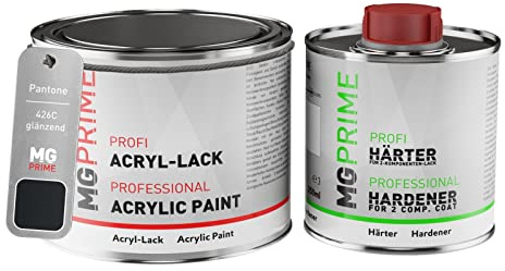 MG PRIME Pantone 426C Grey Peinture acrylique brillante Pot de 0,75 litre / 750 ml, y compris le durcisseur