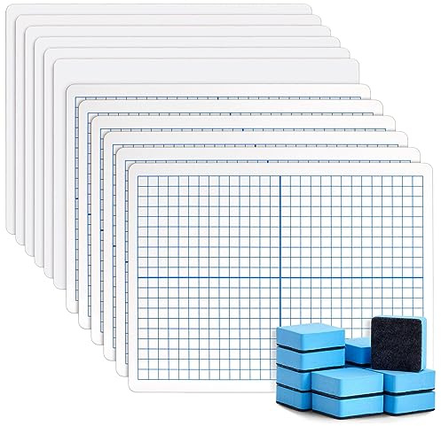 Bright Creations Dry Erase Boards with Grid & Blank Side - 24-Piece Double-Sided 9 x 12 - WhiteBoards with Erasers for Teacher and School Supplies