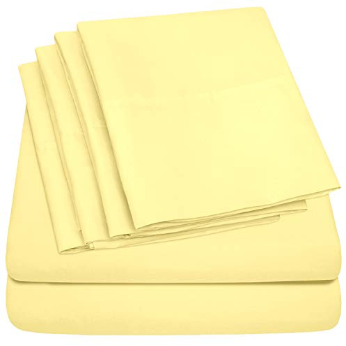 Sweet Home Collection 6 Piece Bed Sheet Set, Twin, Pale Yellow