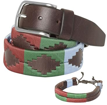 PELPE - Argentinischer Ledergürtel mit passender Schnur und Lederarmband. Auf Leder gestickter Gürtel für Männer und Frauen. Argentinische Pologürtel
