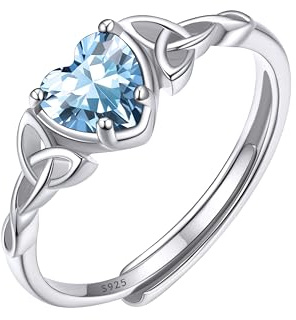 ChicSilver Anello Donna Argento 925 Regolabile Cuore blu Acquamarina Marzo