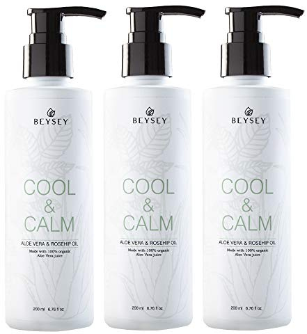 Pack de 3 x 200 ml Crema Corporal/Gel de Aloe Vera con Aceite de Rosa de Mosqueta - Hidratante/Aftersun/Post Depilación - COOL&CALM de Beysey 600ml