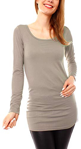 Easy Young Fashion – långärmad damtröja – lång skjorta – undertröja Skinny Fit 1098A, toupe, M/L
