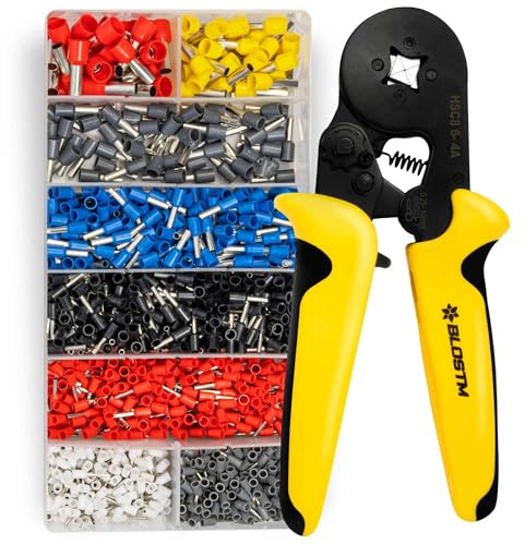 BLOSTM Crimpverktygssats - Crimper Tång Räckvidd på 0,25–10 mm²/awg23–10 Crimptångsats Justerbar Spärr Med 1200 Kabelterminal Terminalanslutningar - Ferrule Crimping Tool Kit