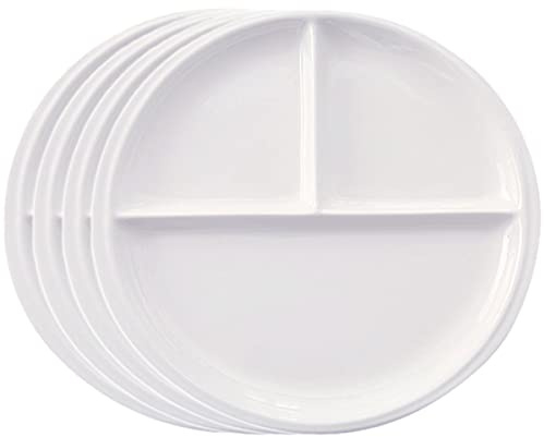 Sizikato Set mit 4 weißen Porzellan-Speisetellern, 25,4 cm geteilter Teller, Lunch-Teller, Weiß
