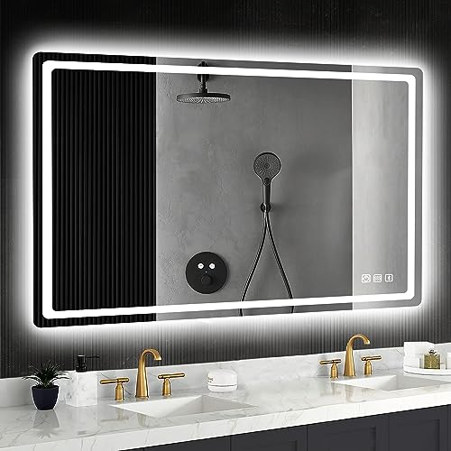 STARLEAD Bad-Spiegel-mit-Beleuchtung 100x70cm, Badezimmerspiegel-mit-licht und Entfoggen, Bluetooth, Dimmbar, 3 Farbtemperaturen, Speicherfunktion, IP44 Hartglas Spiegel-Bad, Horizontal/Vertikal