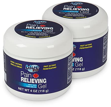 Blue Goo Pain Relieving Gel – for Back, Neck, Muscle and Joint Pain, Fast-Acting Cooling and Soothing Relief with 100% Pure Emu Oil, 4 oz (2 Pack)
