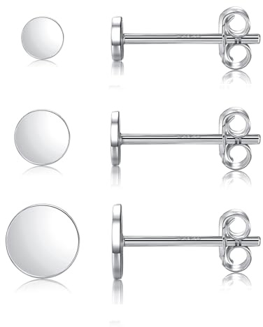 MASOP Sterling Silber Ohrring Set 3mm 4mm 5mm Rund Ohrstecker für Damen Herren Mädchen