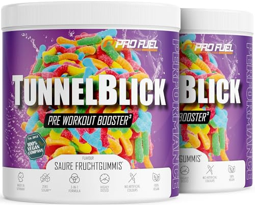 Pre-Workout-Booster³ SAURE FRUCHTGUMMIS 2x440g - unglaublich lecker - TUNNELBLICK Trainingsbooster³ mit Citrullin, Arginin, Taurin, Koffein, Guarana und Magnesium - optimal hochdosiert - 100% vegan