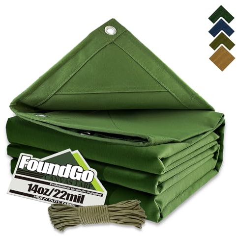FoundGo Canvas Tarp 8x10ft Heavy Duty Waterresistant Tarps with Grommets, UV Resistant, 22 Mil Tarpaulin,14 oz Durable Cloth Covers for Car, Roof, Boat, Camp, Canopy, Woodpile with Ropes-Green