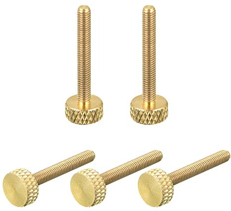 sourcing map 5Pcs Brass Knurled Thumb Screws, M3x25mm Flat Grip Bolt Knobs Fasteners for Electronic, Mechanical