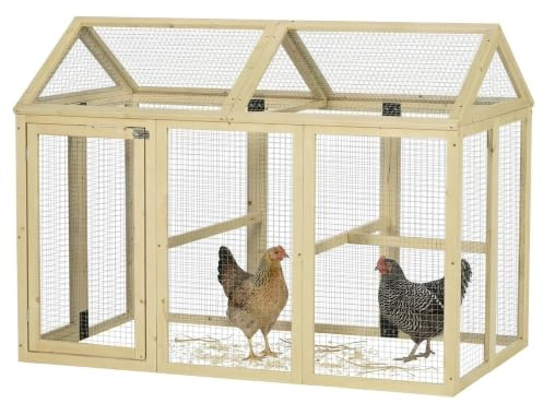 PawHut Freilaufgehege Hühnerstall aus Holz Hühnerstall Auslauf 140 x 88,5 x 106 cm - Natur